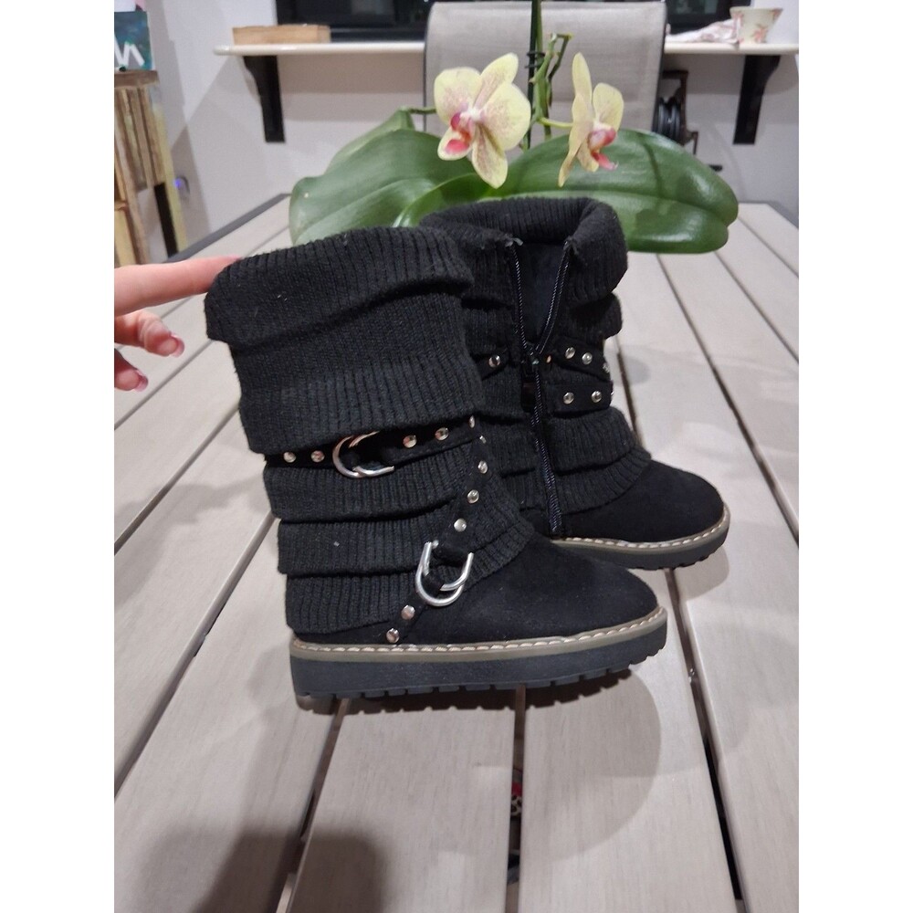 Link Girls Size 9 Black Side Zip Faux Suede Sweater Boot SB 6